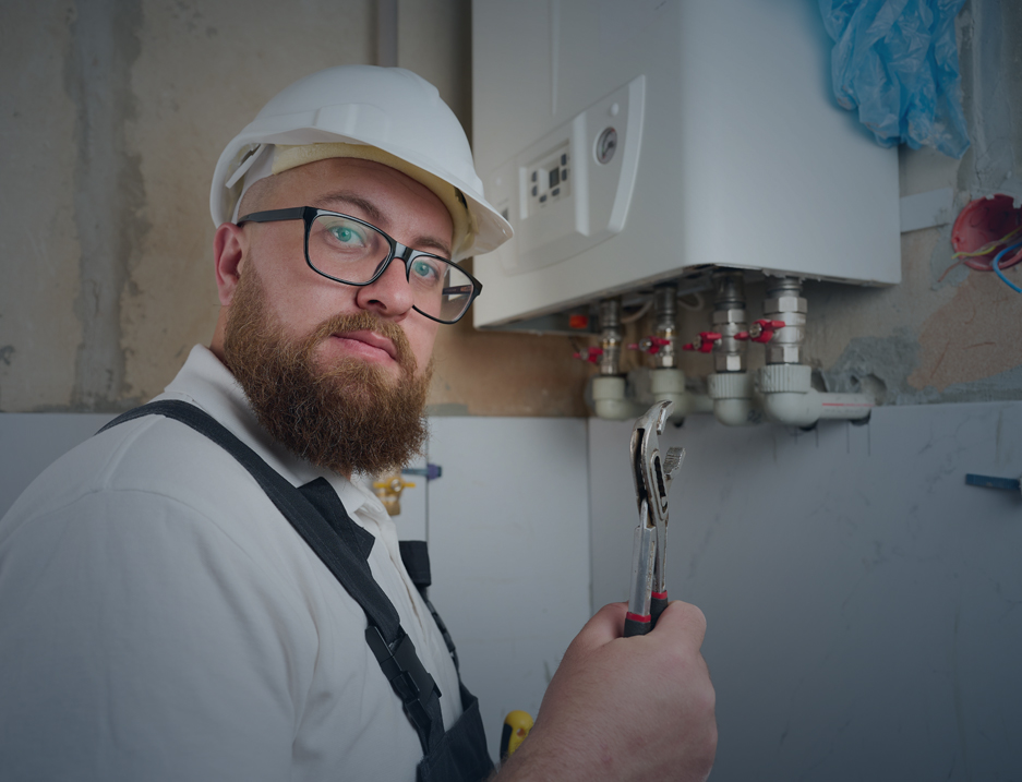 Licensed plumber repairing a residential water heater